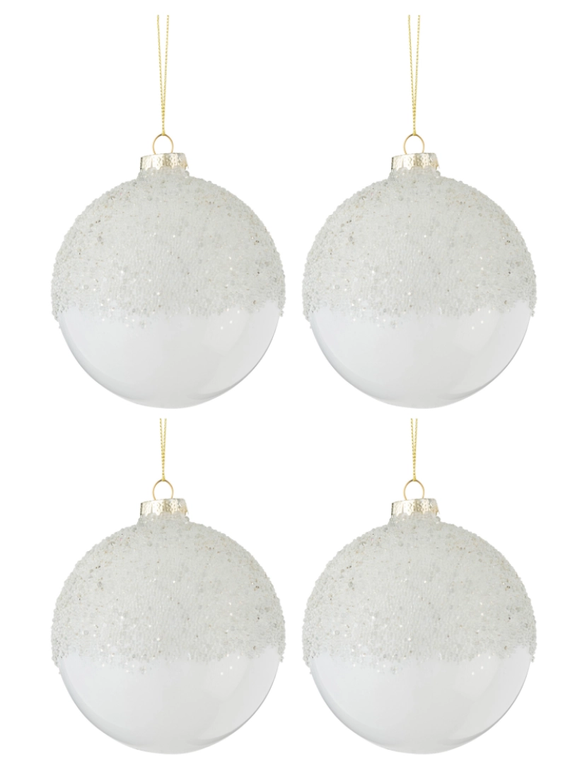 J-Line - Caixa J-Line de 4 bolas de Natal Top Frost vidro transparente branco médio