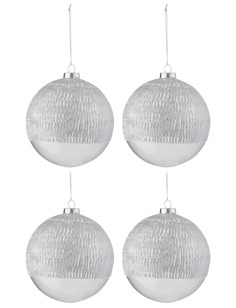 J-Line - Caixa J-Line de 4 linhas de bola de Natal de vidro transparente prata grande