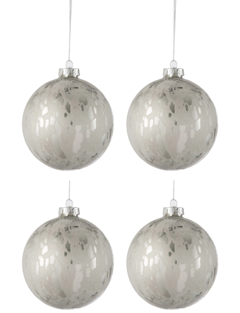 J-Line - Caixa J-Line de 4 bolas de Natal brilhante de vidro/mate de prata antigo grande