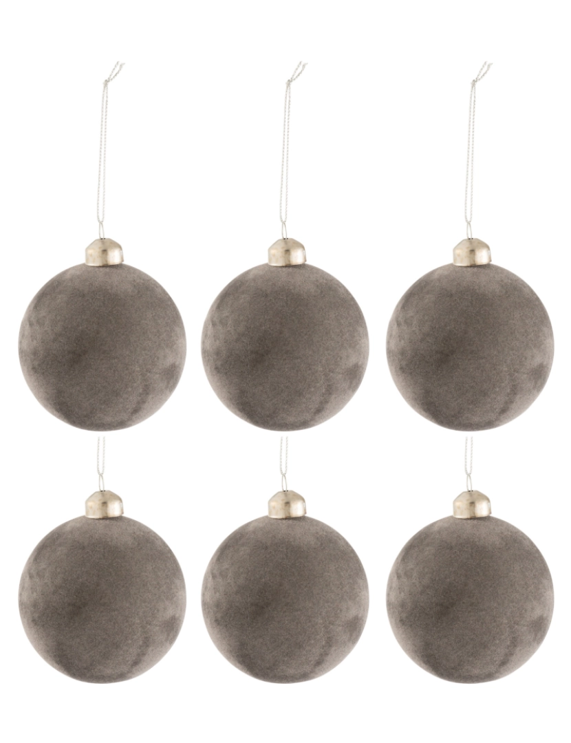 J-Line - Caixa J-Line de 6 bolas de vidro de veludo de Natal cinzento pequeno