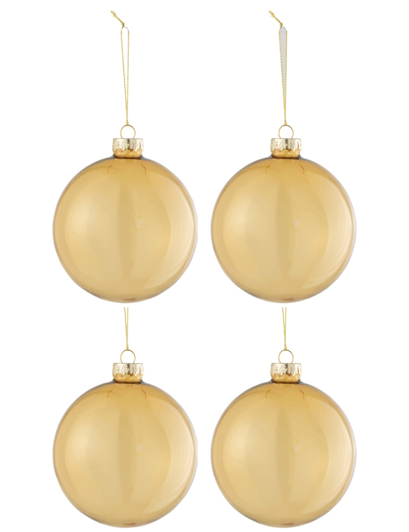 J-Line - J-Line caixa 4 bolas de vidro de Natal grosso transparente ouro médio