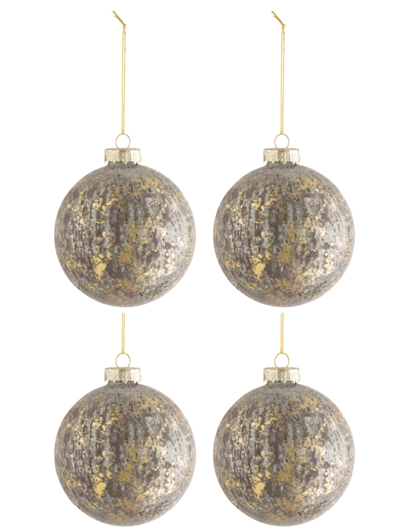 J-Line - Caixa J-Line de 4 bolas de Natal Velvet vidro Antique Grey/Gold Médio
