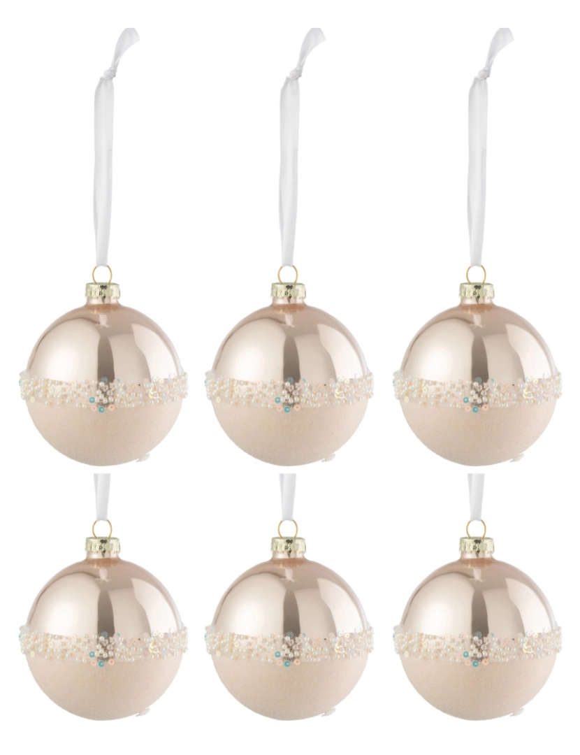 J-Line - J-Line Box 6 bolas de Natal linha lantejoulas de vidro Mat/Gloss luz rosa pequeno