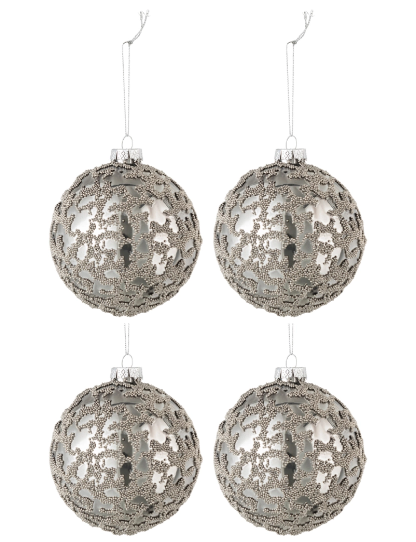 J-Line - Caixa J-Line de 4 bolas de Natal Mini grânulos de vidro brilhante cinza pequeno