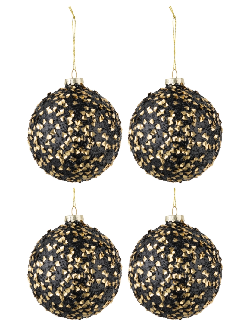 J-Line - Caixa J-Line de 4 bolas de Natal lantejoulas preto ouro médio