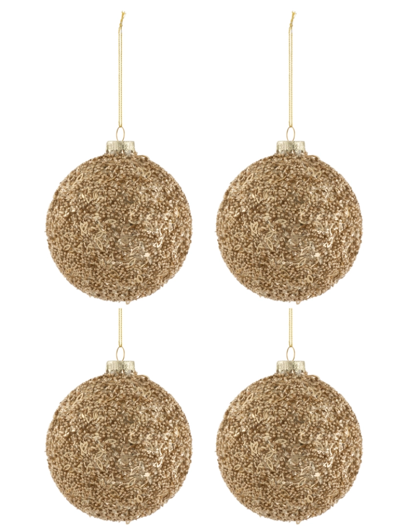 J-Line - Caixa J-Line de 4 bolas de Natal lantejoulas de vidro de ouro médio