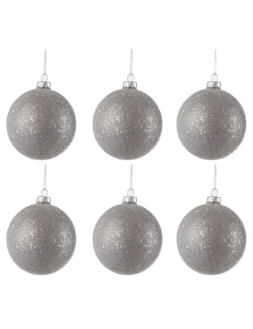 J-Line - Caixa J-Line de 6 bolas de Natal lantejoulas de vidro cinza