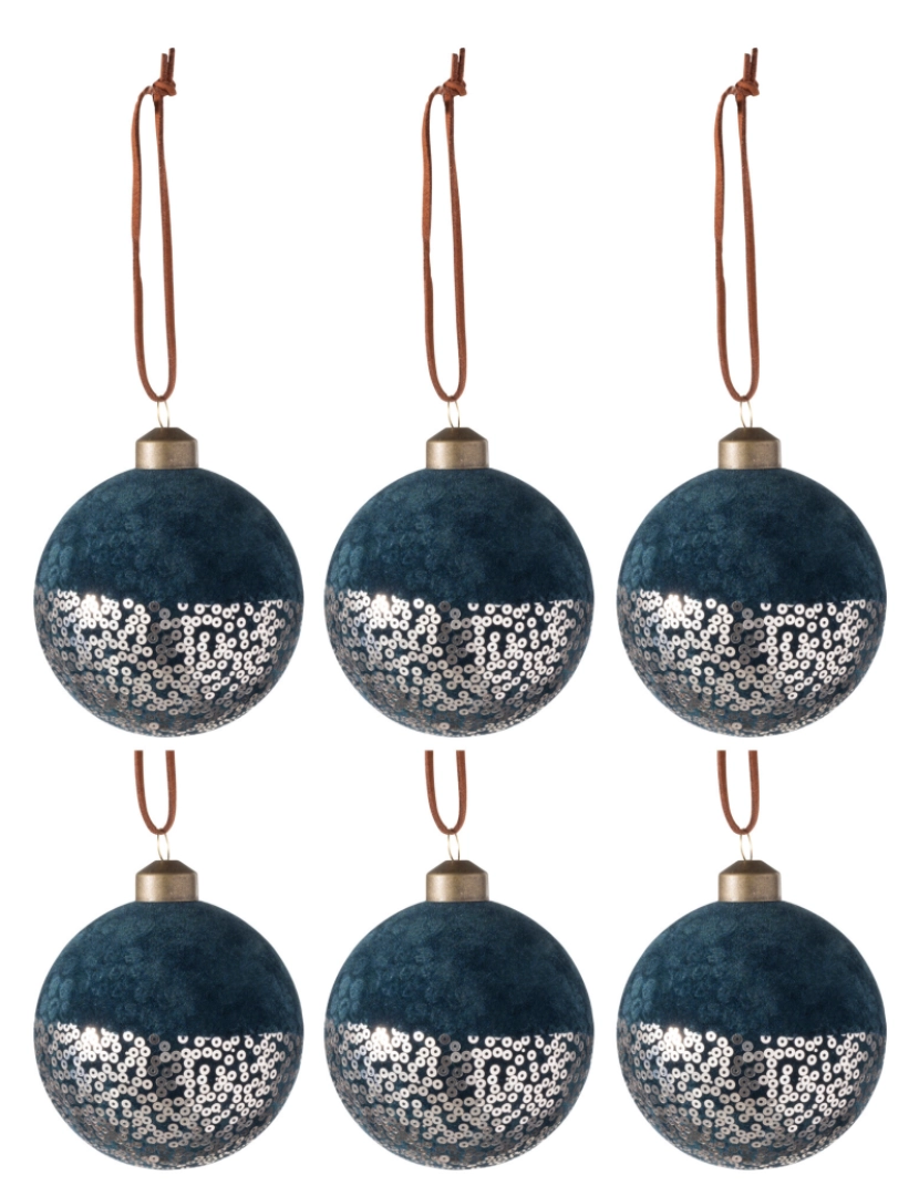 J-Line - Caixa J-Line de 6 bolas de veludo de Natal / pilates de vidro azul / dourado pequeno
