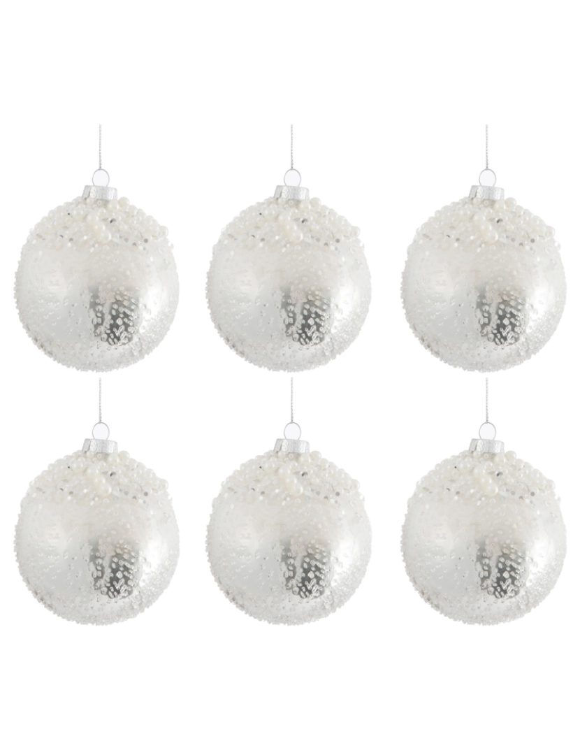 J-Line - Caixa J-Line de 6 bolas de vidro do grânulo de Natal Antique/branco pequeno