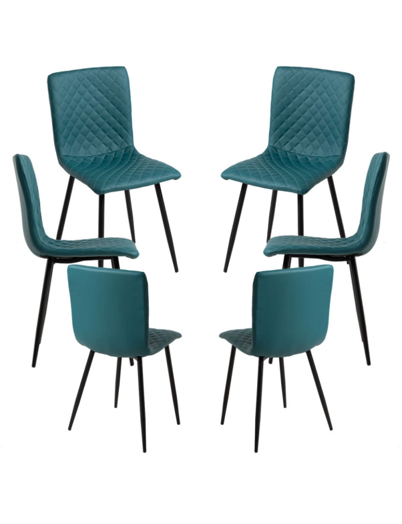 Presentes Miguel - Pack 6 Cadeiras Rom Couro Sintético - Verde-azulado