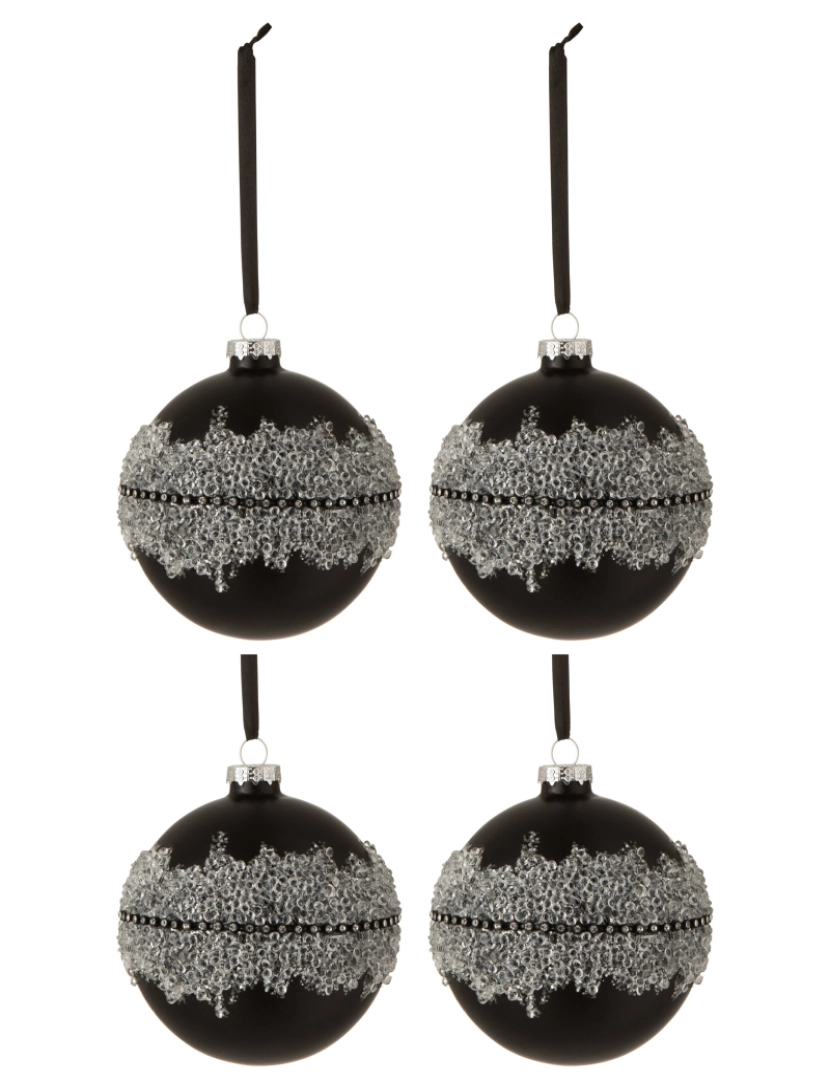 J-Line - Caixa J-Line de 4 bolas de Natal Linhas de diamante de gelo Tapete de vidro preto médio