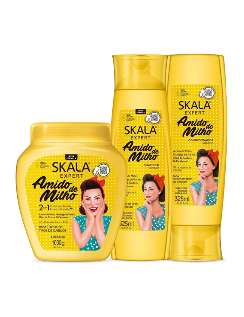 Skala - Pack Skala Amido de Milho Shampoo 325ml + Máscara 1kg + Condicionador 325ml