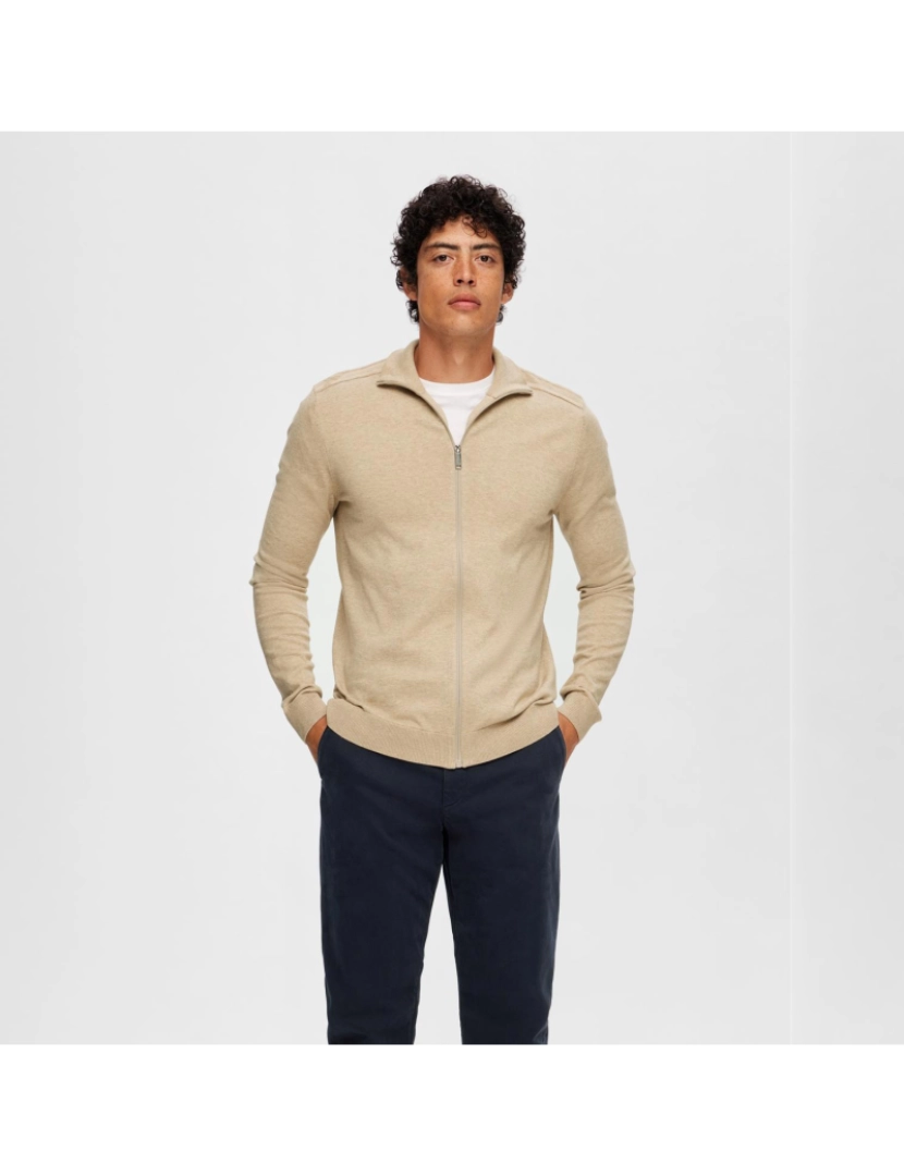 imagem de Selected Berg Full Zip Cardigan Kelp Bege3