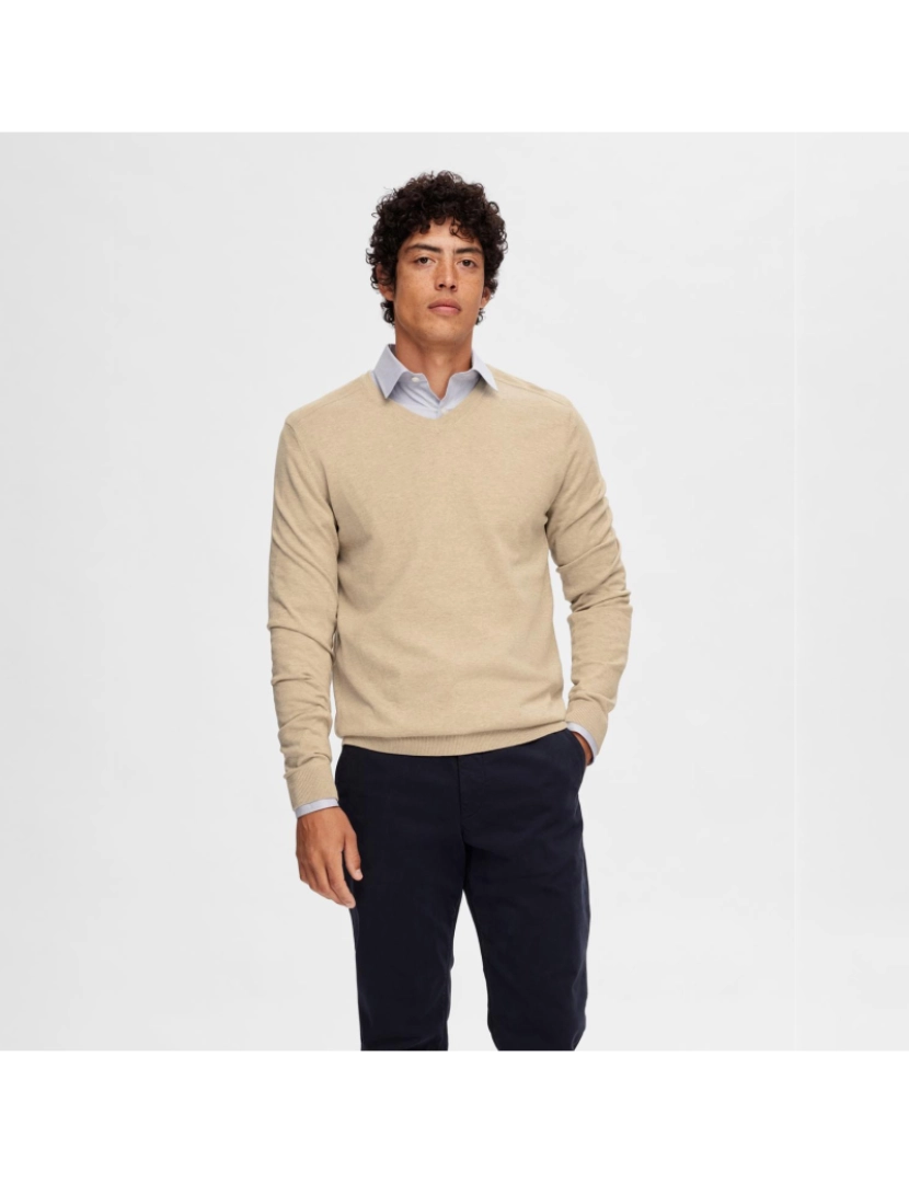 imagem de Selected Berg Pullover V-Neck Kelp Bege3