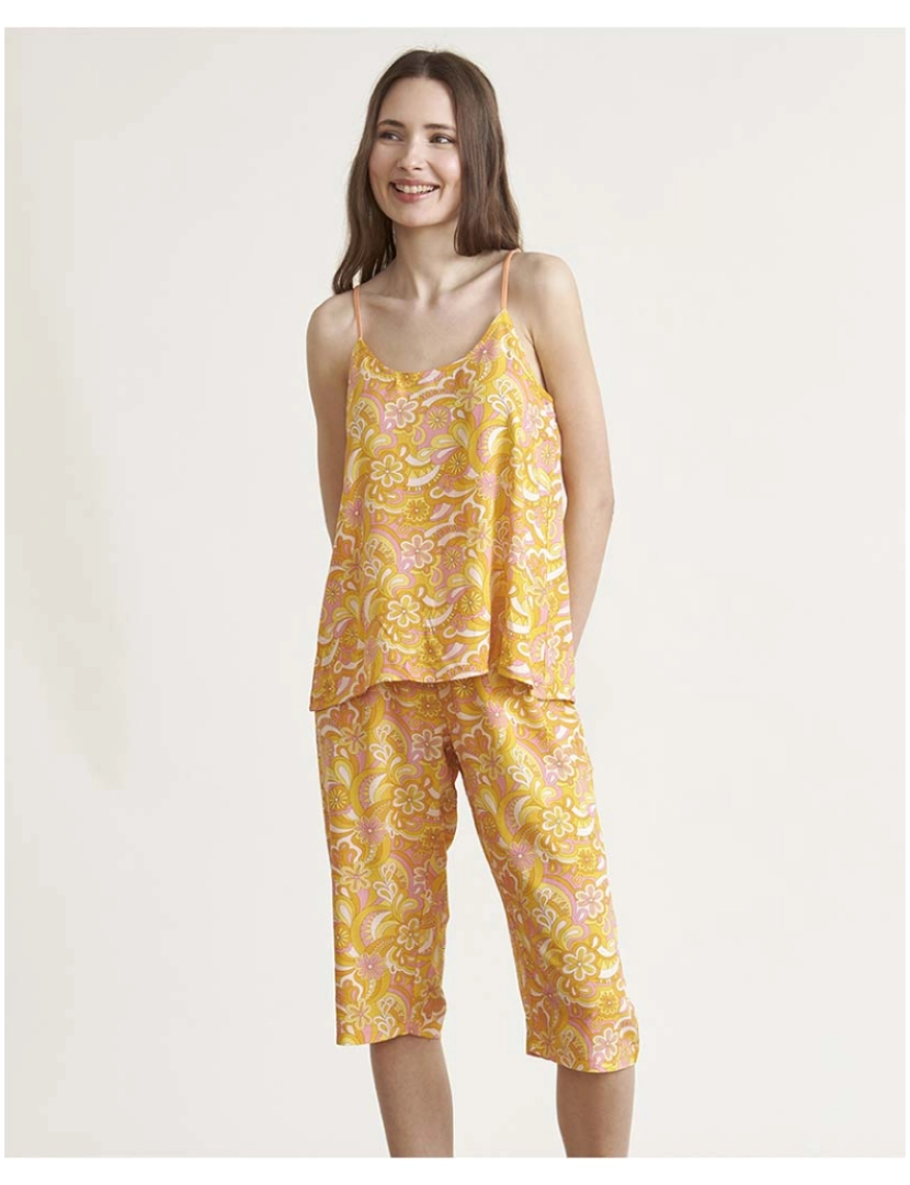 J And J Brothers - Pijama de Senhora de alças Amarelo e Laranja