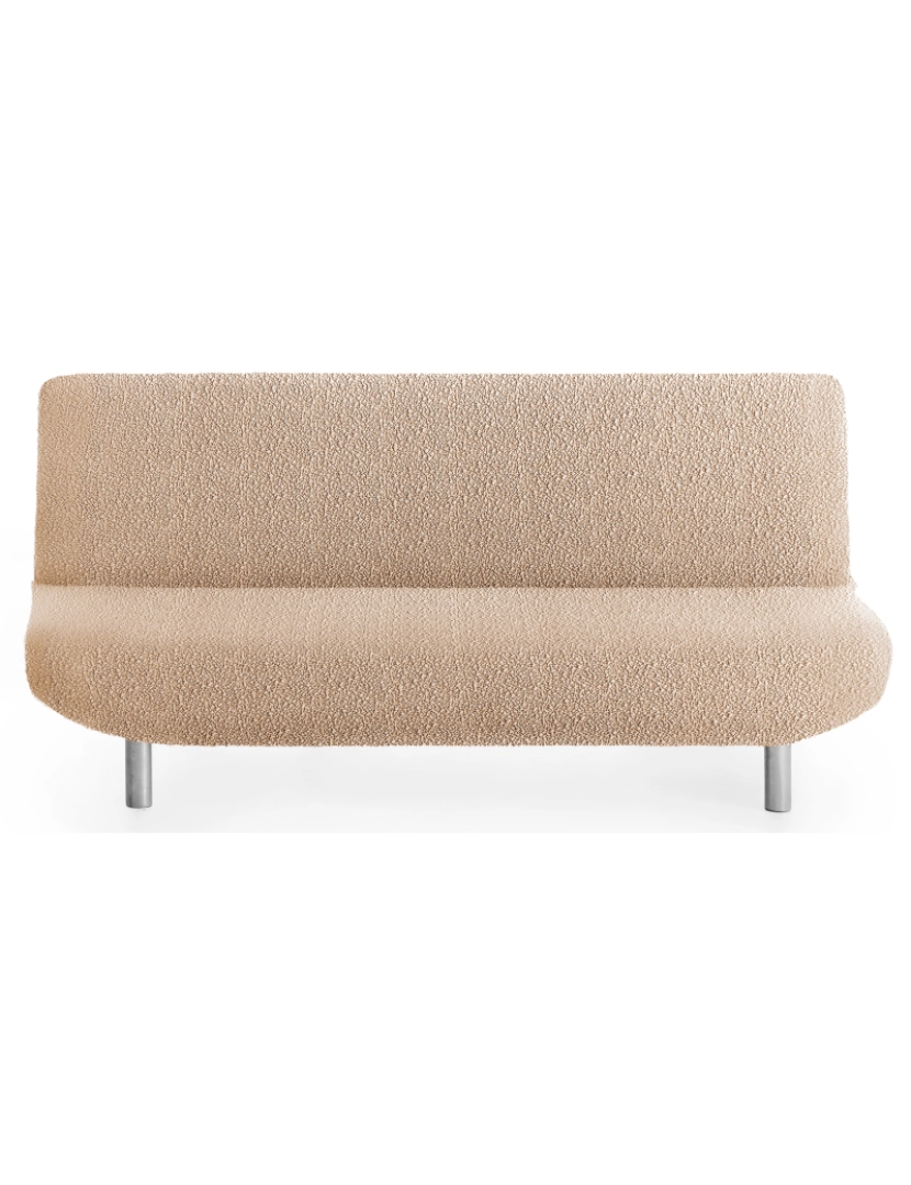 Milica - Capa multielástica para sofá-cama clic clac 3 lugares tecido adaptável e durável Flexihug cor bege