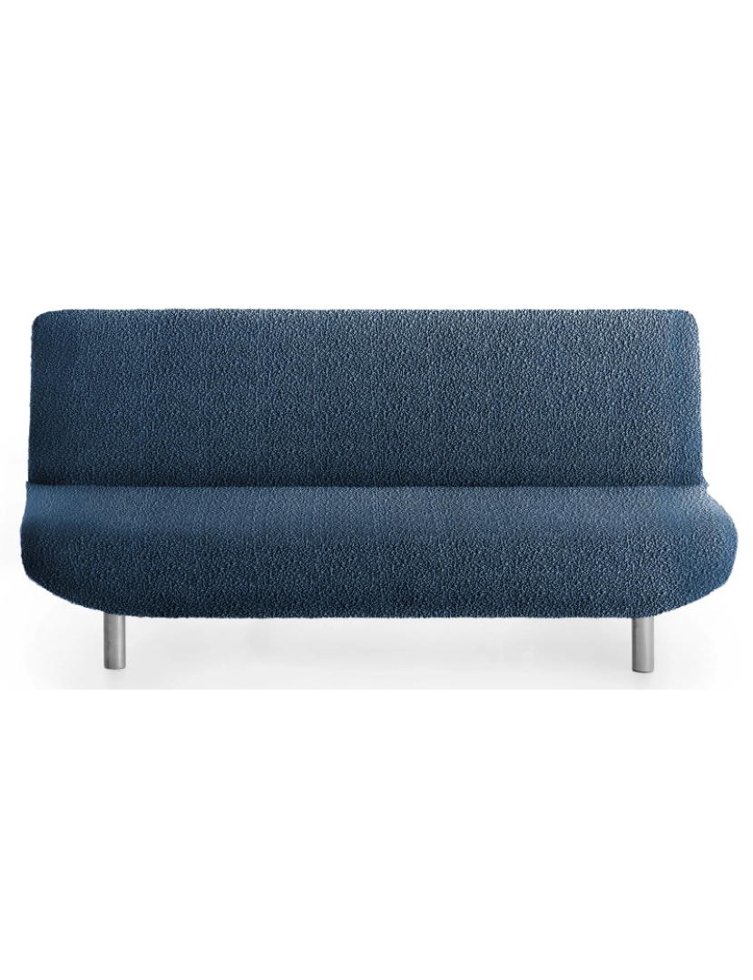 Milica - Capa multielástica para sofá-cama clic clac 3 lugares tecido adaptável e durável Flexihug cor azul