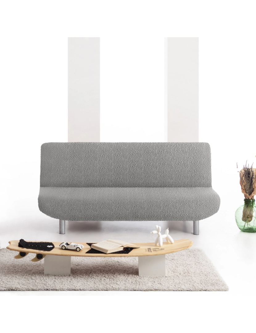 imagem de Capa multielástica para sofá-cama clic clac 3 lugares tecido adaptável e durável Flexihug cor cinza8