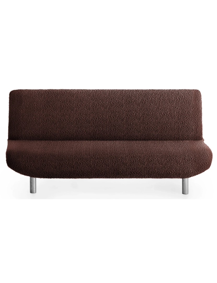Milica - Capa multielástica para sofá-cama clic clac 3 lugares tecido adaptável e durável Flexihug cor marrom
