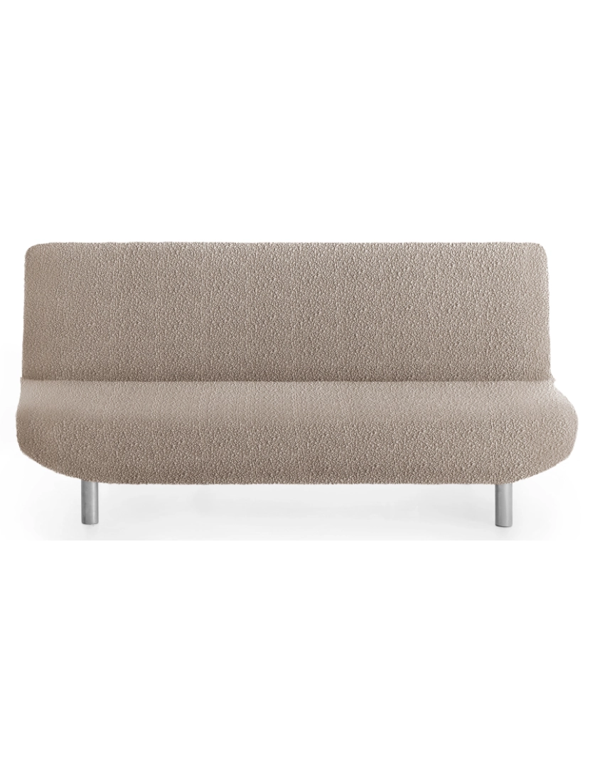 Milica - Capa multielástica para sofá-cama clic clac 3 lugares tecido adaptável e durável Flexihug cor bege escuro