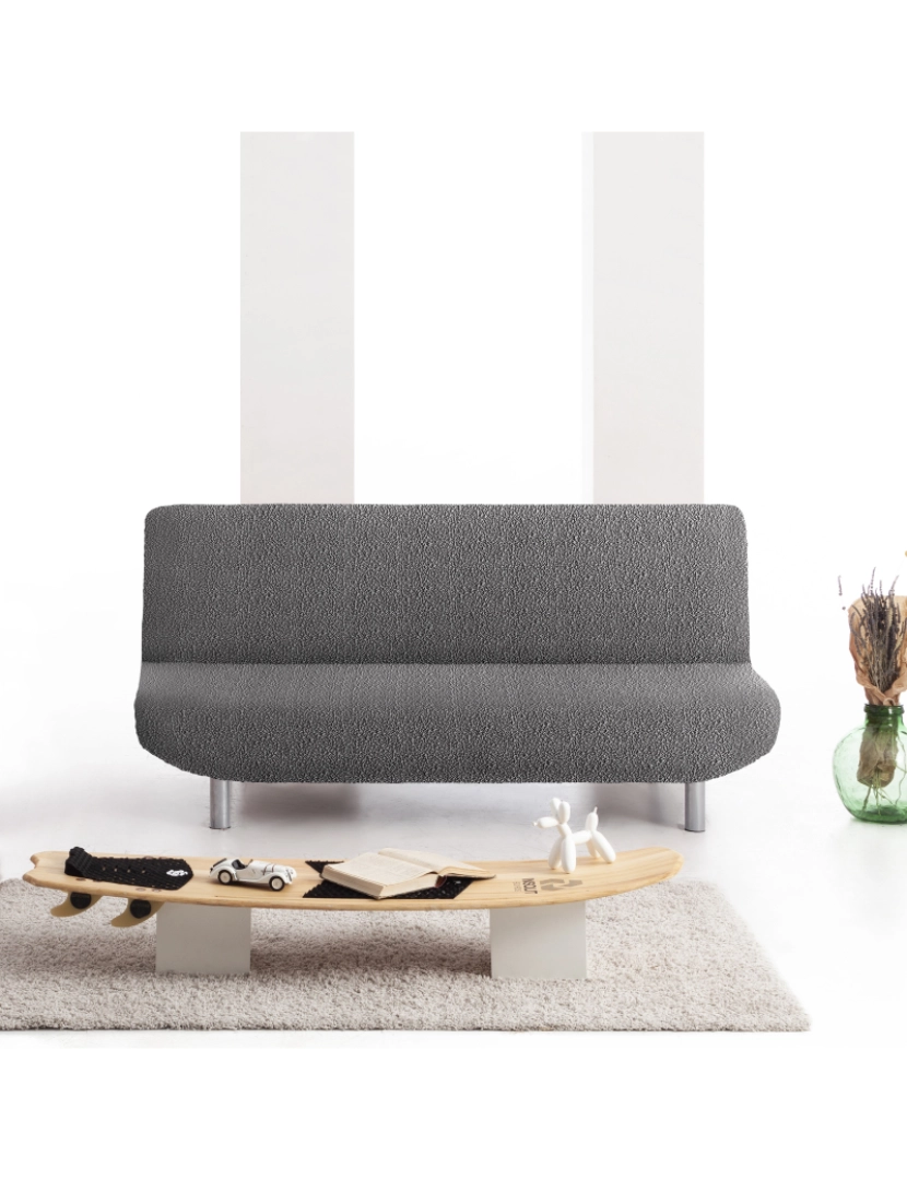 imagem de Capa multielástica para sofá-cama clic clac 3 lugares tecido adaptável e durável Flexihug cor cinza escuro8