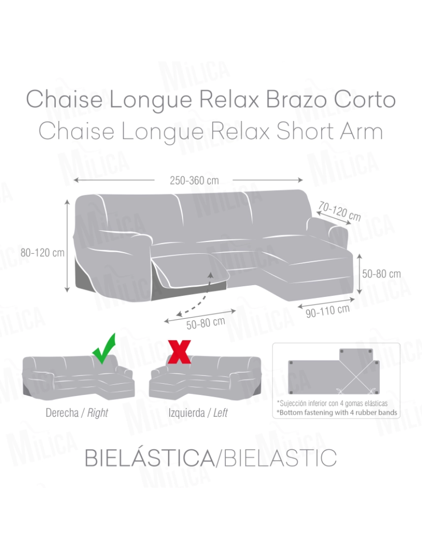 imagem de Capa multielástica para sofá chaise longue relax, em forma de L, com assentos reclináveis e braço curto, orientação direita, tecido durável e adaptável Flexihug, cor bege2