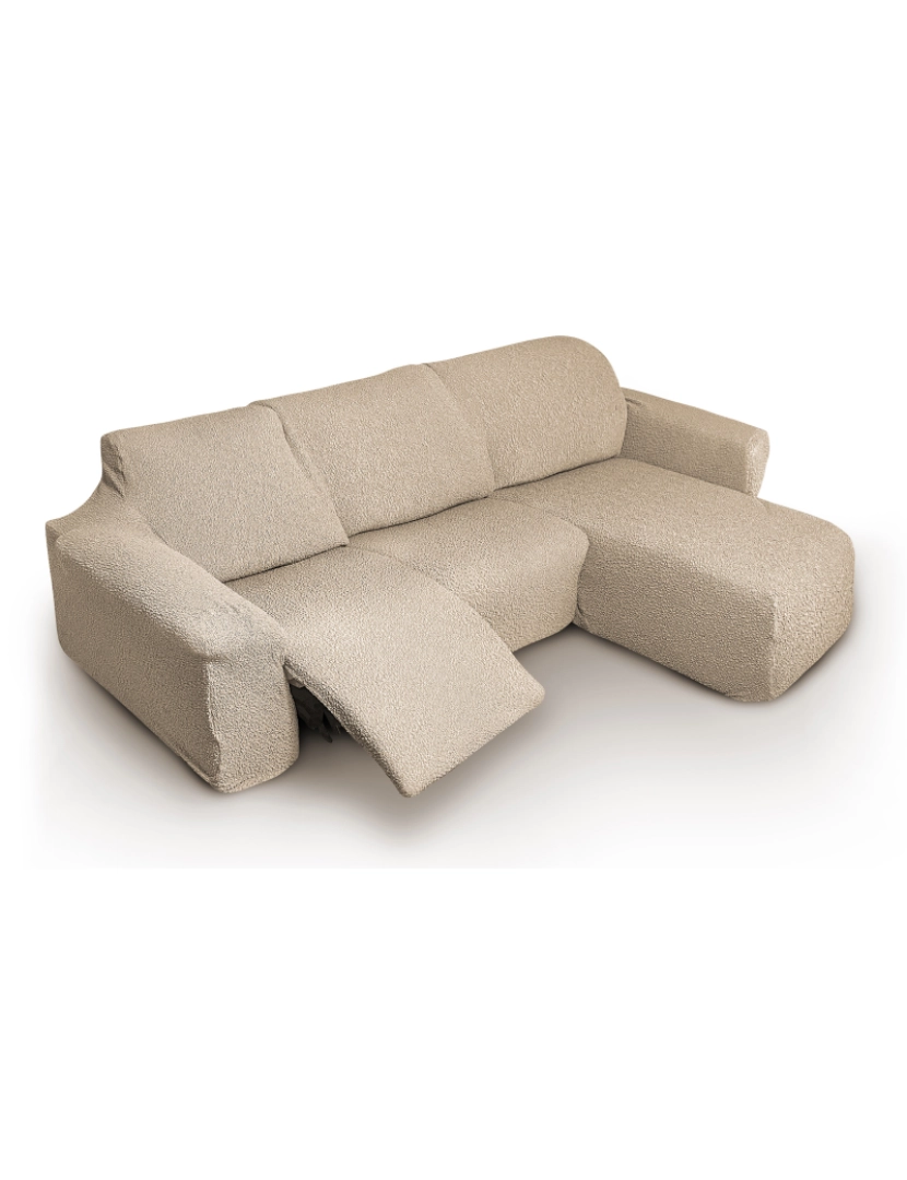 imagem de Capa multielástica para sofá chaise longue relax, em forma de L, com assentos reclináveis e braço curto, orientação direita, tecido durável e adaptável Flexihug, cor bege5