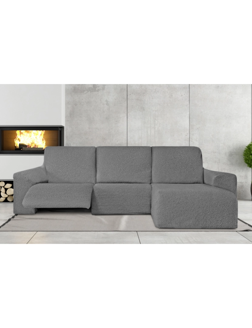 Milica - Capa multielástica para sofá chaise longue relax, em forma de L, com assentos reclináveis e braço curto, orientação direita, tecido durável e adaptável Flexihug, cor cinza
