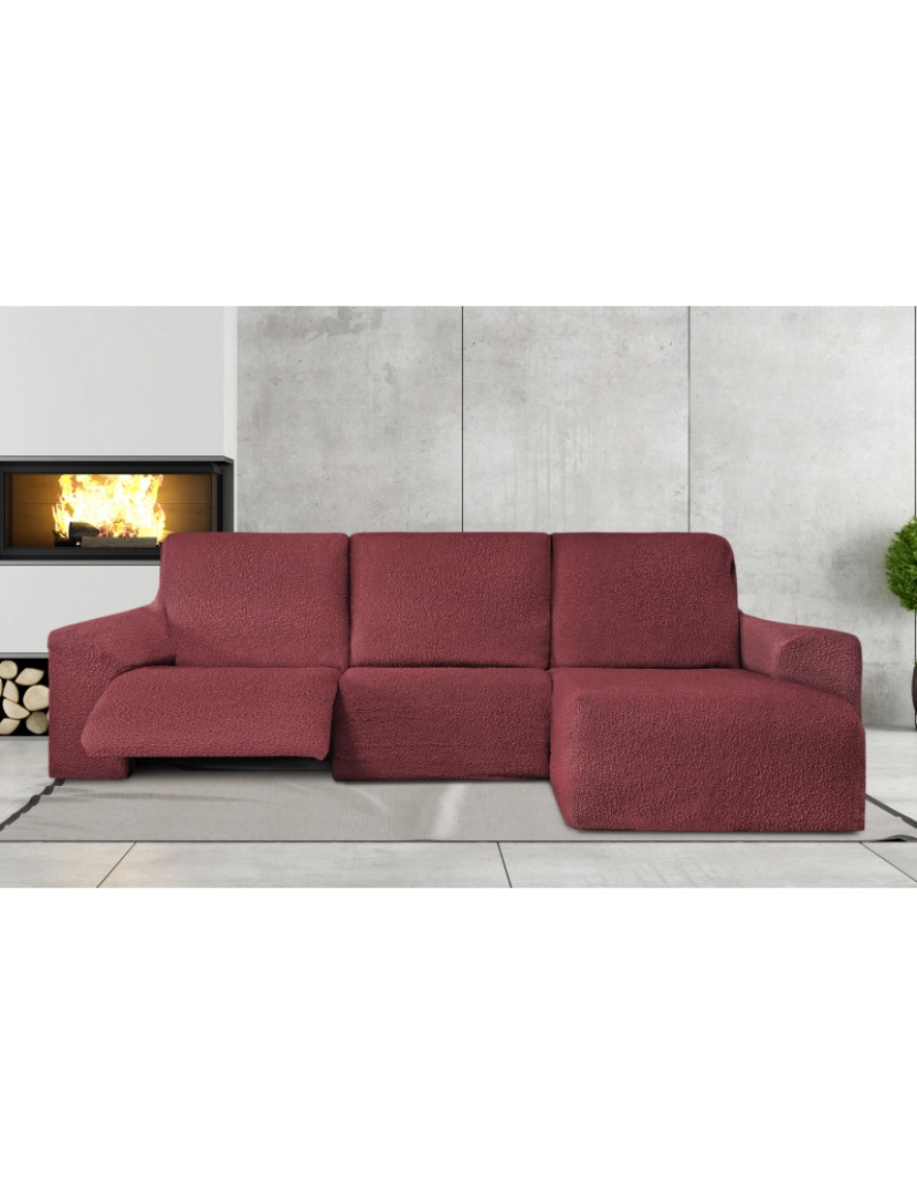 Milica - Capa multielástica para sofá chaise longue relax, em forma de L, com assentos reclináveis e braço curto, orientação direita, tecido durável e adaptável Flexihug, cor vermelho