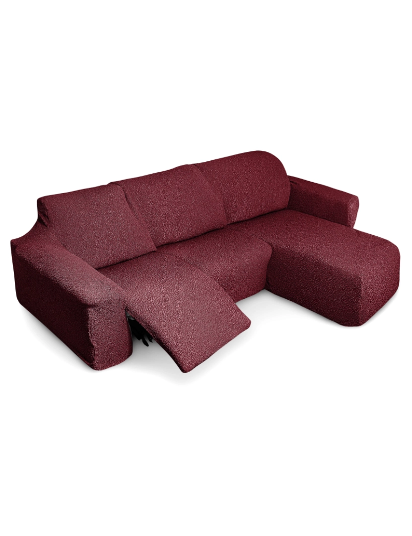 imagem de Capa multielástica para sofá chaise longue relax, em forma de L, com assentos reclináveis e braço curto, orientação direita, tecido durável e adaptável Flexihug, cor vermelho5