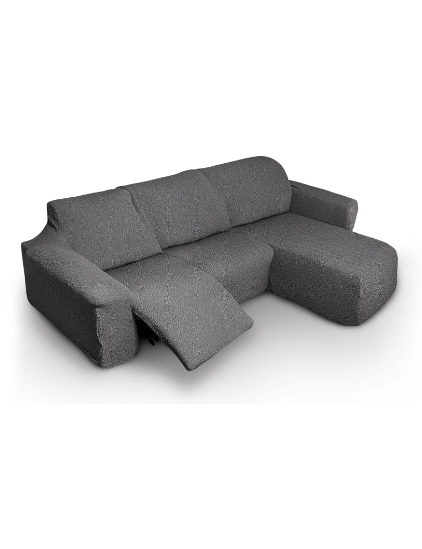 imagem de Capa multielástica para sofá chaise longue relax, em forma de L, com assentos reclináveis e braço curto, orientação direita, tecido durável e adaptável Flexihug, cor cinza escuro5