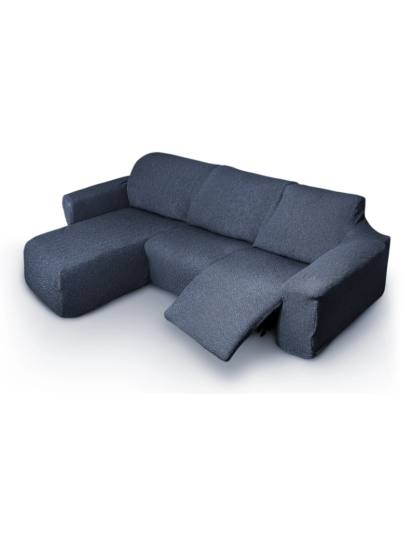 imagem de Capa multielástica para sofá chaise longue relax, em forma de L, com assentos reclináveis e braço curto, orientação esquerda tecido durável e adaptável Flexihug, cor azul5