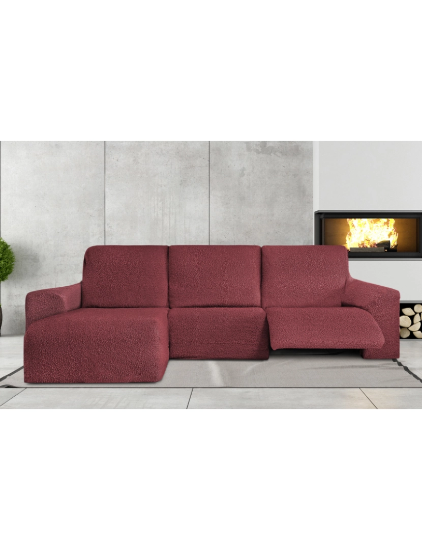 imagem de Capa multielástica para sofá chaise longue relax, em forma de L, com assentos reclináveis e braço curto, orientação esquerda tecido durável e adaptável Flexihug, cor vermelho4