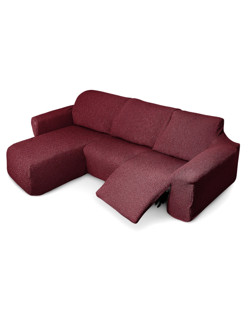 imagem de Capa multielástica para sofá chaise longue relax, em forma de L, com assentos reclináveis e braço curto, orientação esquerda tecido durável e adaptável Flexihug, cor vermelho5