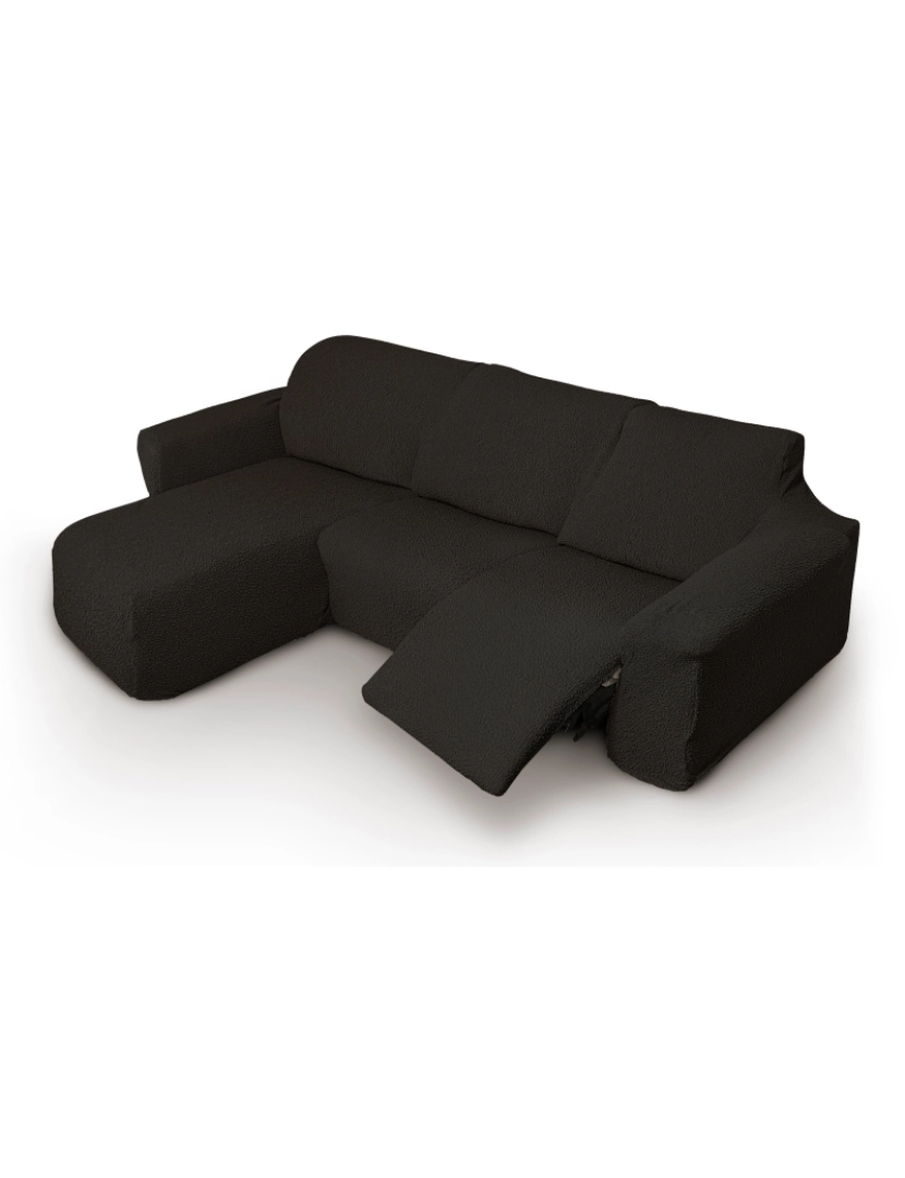 imagem de Capa multielástica para sofá chaise longue relax, em forma de L, com assentos reclináveis e braço curto, orientação esquerda tecido durável e adaptável Flexihug, cor preto5