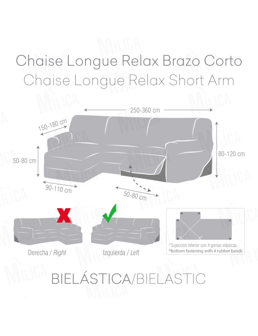 imagem de Capa multielástica para sofá chaise longue relax, em forma de L, com assentos reclináveis e braço curto, orientação esquerda tecido durável e adaptável Flexihug, cor bege escuro2