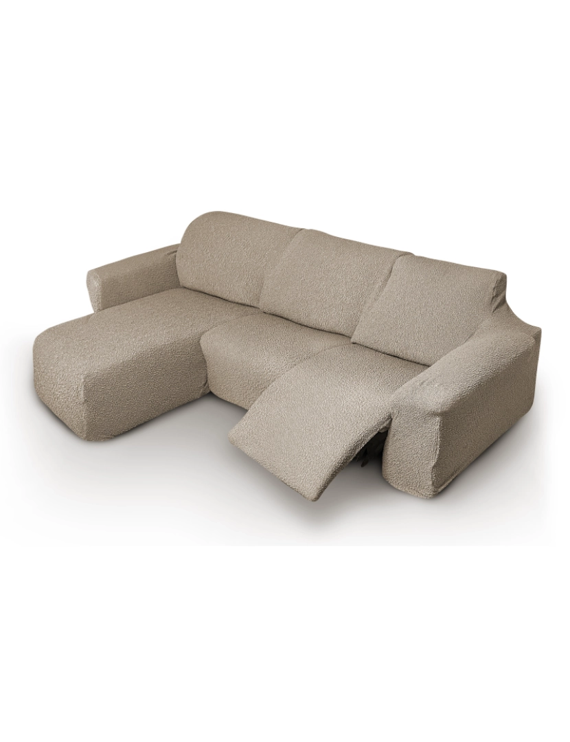 imagem de Capa multielástica para sofá chaise longue relax, em forma de L, com assentos reclináveis e braço curto, orientação esquerda tecido durável e adaptável Flexihug, cor bege escuro5