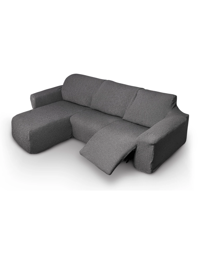 imagem de Capa multielástica para sofá chaise longue relax, em forma de L, com assentos reclináveis e braço curto, orientação esquerda tecido durável e adaptável Flexihug, cor cinza escuro5