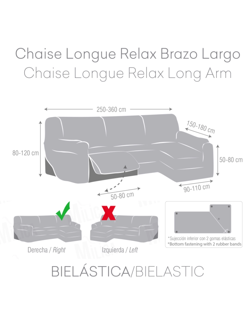 imagem de Capa multielástica para sofá chaise longue relax, em forma de L, com assentos reclináveis e braço longo orientação direita, tecido durável e adaptável Flexihug, cor cinza2