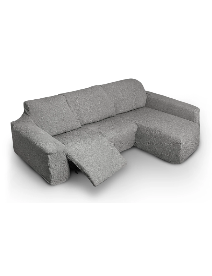 imagem de Capa multielástica para sofá chaise longue relax, em forma de L, com assentos reclináveis e braço longo orientação direita, tecido durável e adaptável Flexihug, cor cinza5