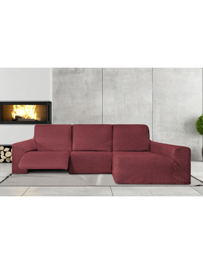 Milica - Capa multielástica para sofá chaise longue relax, em forma de L, com assentos reclináveis e braço longo orientação direita, tecido durável e adaptável Flexihug, cor vermelho