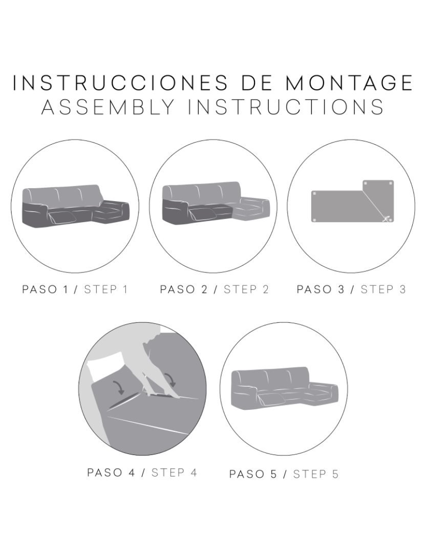 imagem de Capa multielástica para sofá chaise longue relax, em forma de L, com assentos reclináveis e braço longo orientação direita, tecido durável e adaptável Flexihug, cor preto3