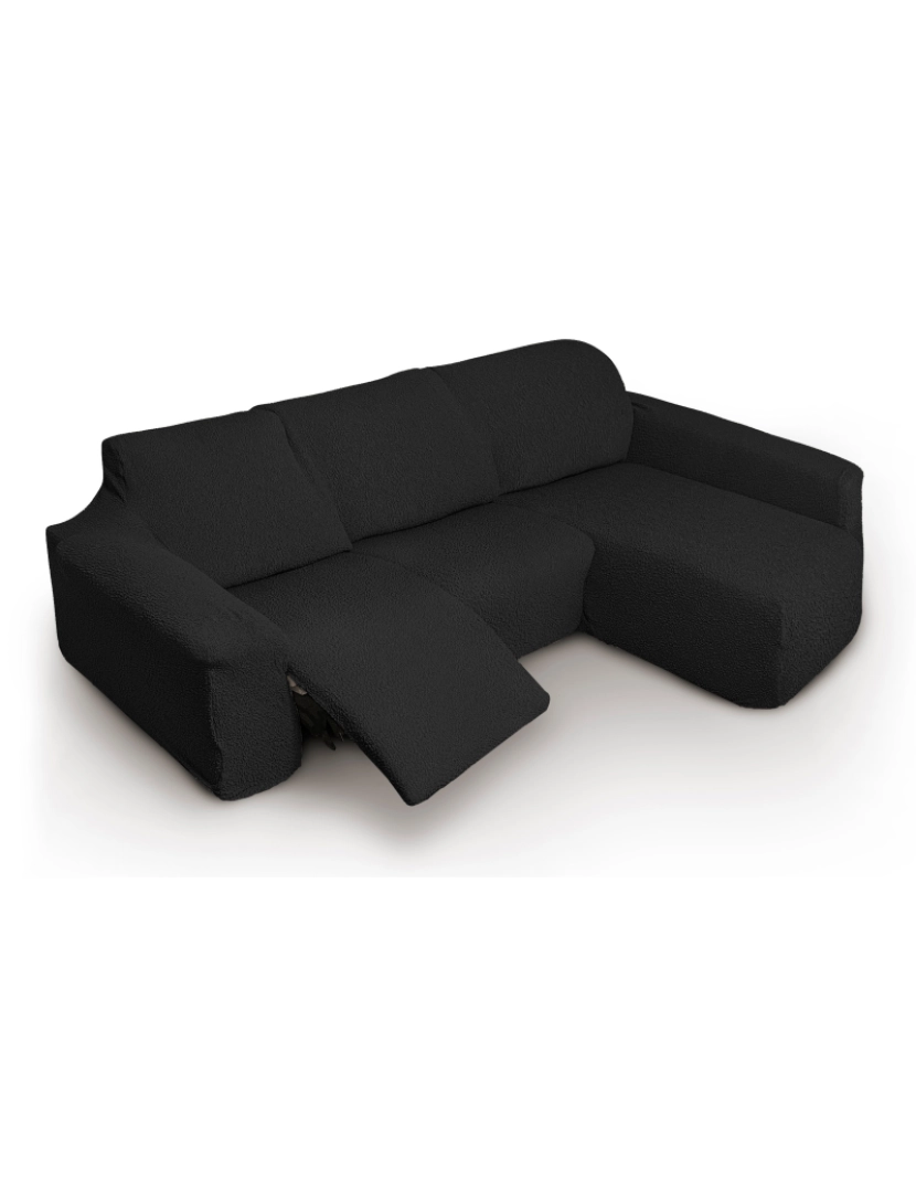 imagem de Capa multielástica para sofá chaise longue relax, em forma de L, com assentos reclináveis e braço longo orientação direita, tecido durável e adaptável Flexihug, cor preto5