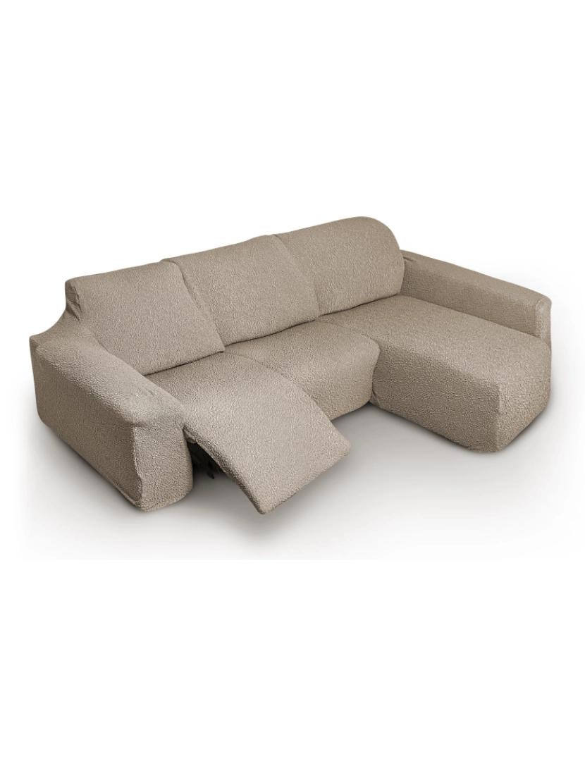 imagem de Capa multielástica para sofá chaise longue relax, em forma de L, com assentos reclináveis e braço longo orientação direita, tecido durável e adaptável Flexihug, cor bege escuro5