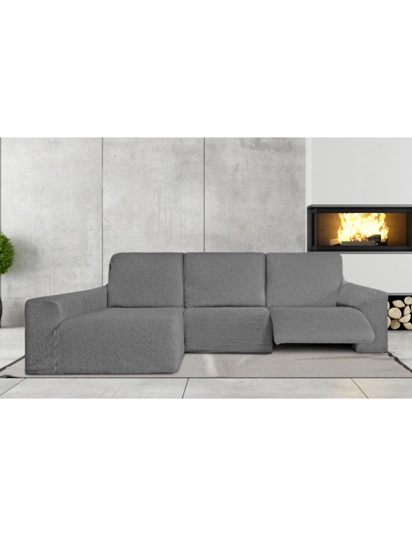 Milica - Capa multielástica para sofá chaise longue relax, em forma de L, com assentos reclináveis e braço longo orientação esquerda tecido durável e adaptável Flexihug, cor cinza