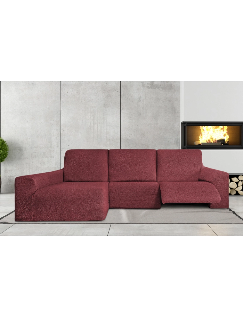 Milica - Capa multielástica para sofá chaise longue relax, em forma de L, com assentos reclináveis e braço longo orientação esquerda tecido durável e adaptável Flexihug, cor vermelho