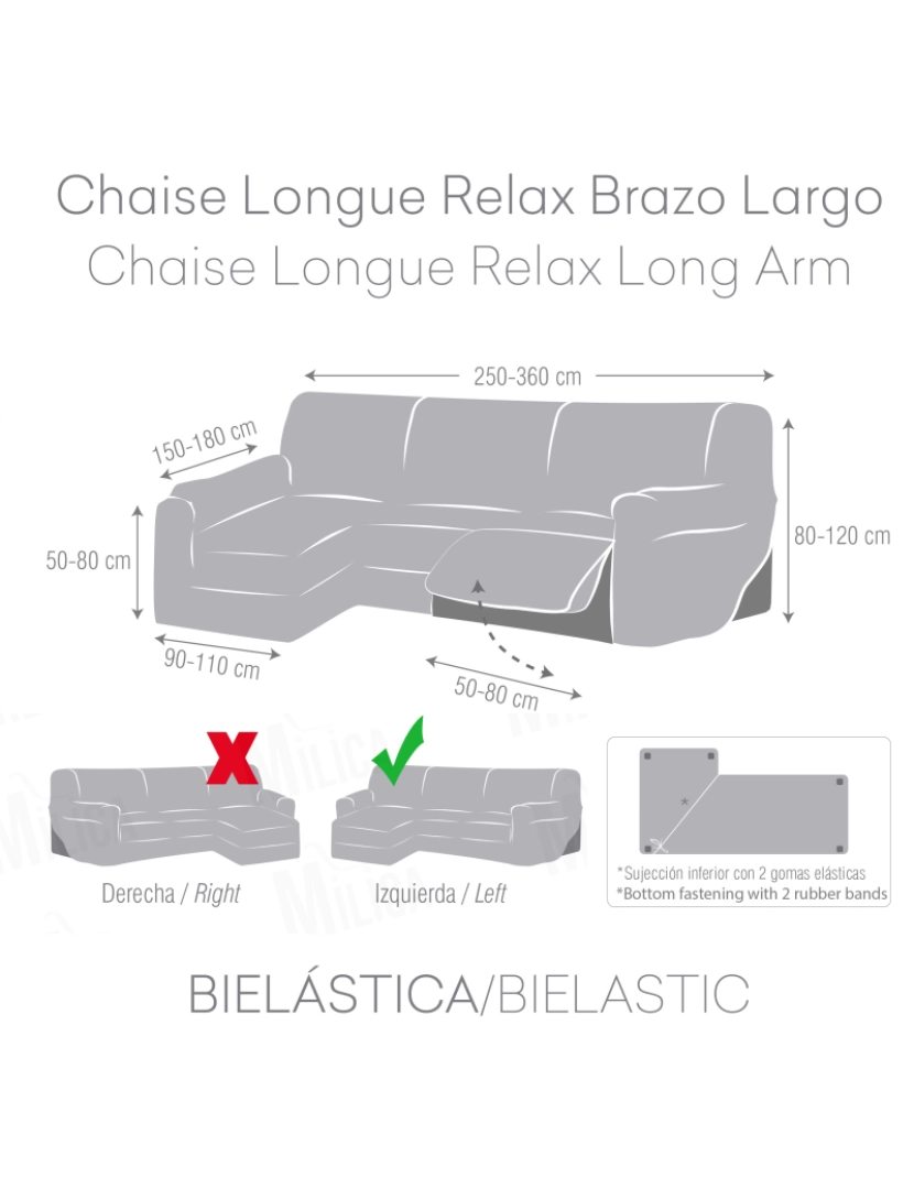 imagem de Capa multielástica para sofá chaise longue relax, em forma de L, com assentos reclináveis e braço longo orientação esquerda tecido durável e adaptável Flexihug, cor vermelho2