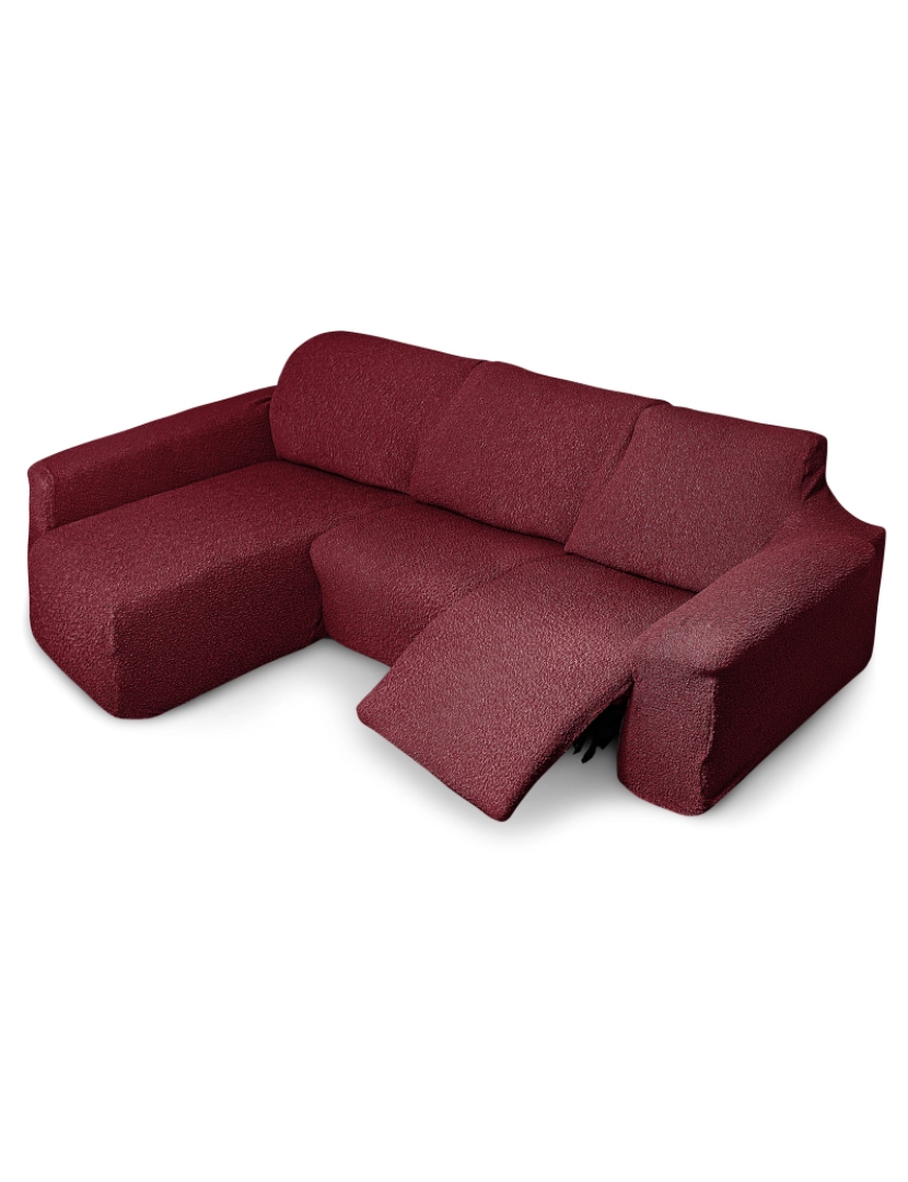 imagem de Capa multielástica para sofá chaise longue relax, em forma de L, com assentos reclináveis e braço longo orientação esquerda tecido durável e adaptável Flexihug, cor vermelho5