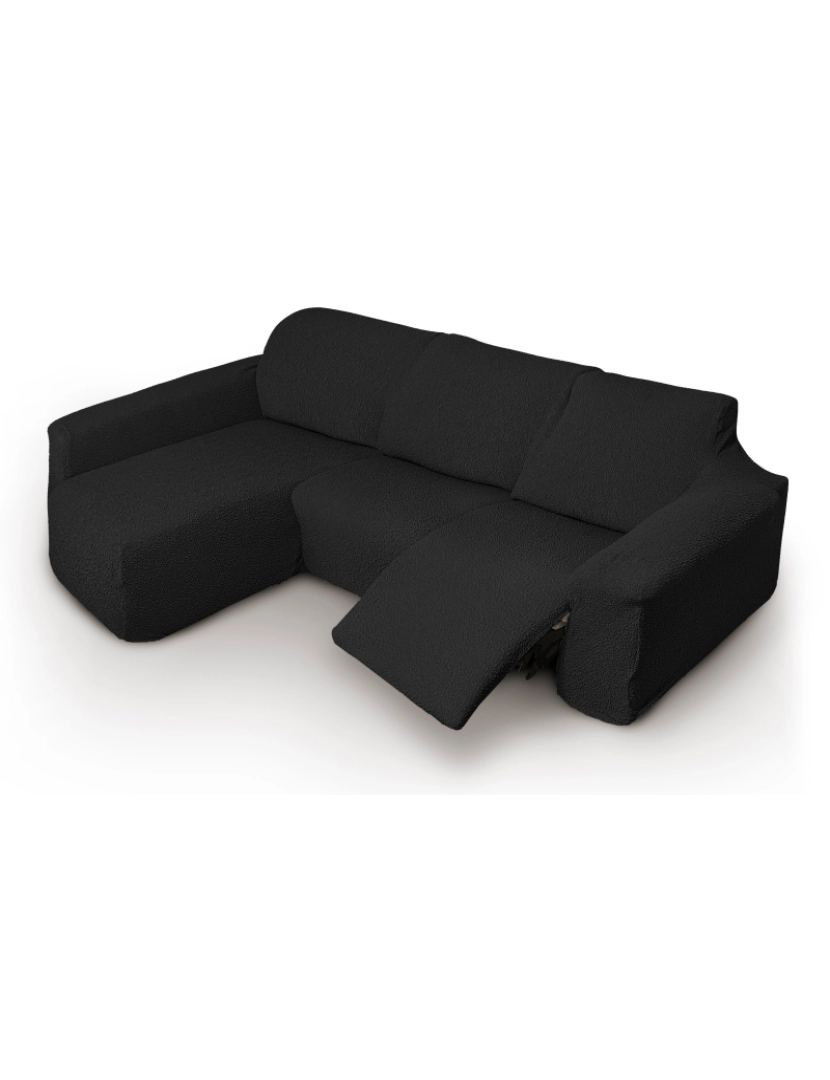 imagem de Capa multielástica para sofá chaise longue relax, em forma de L, com assentos reclináveis e braço longo orientação esquerda tecido durável e adaptável Flexihug, cor preto5