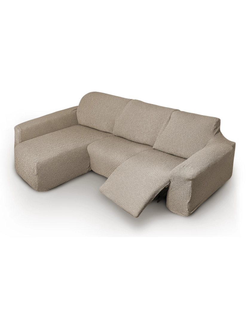 imagem de Capa multielástica para sofá chaise longue relax, em forma de L, com assentos reclináveis e braço longo orientação esquerda tecido durável e adaptável Flexihug, cor bege escuro5